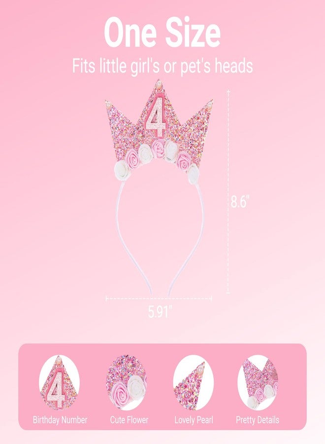Papoopy Birthday Headband Crown with Sash for Party Decorations (Pink, 4th) - Image 2